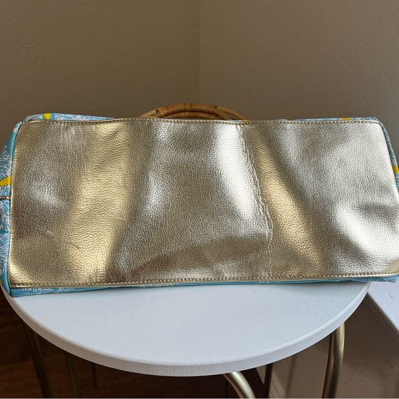 Lilly Pulitzer Beach Bag Blue and Yellow Paisley Tote with Bamboo Handles - Picture 8 of 10